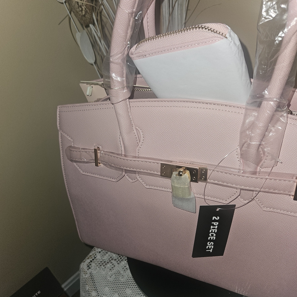 Elegant Pink Structured Tote Bag - 2 Piece Set